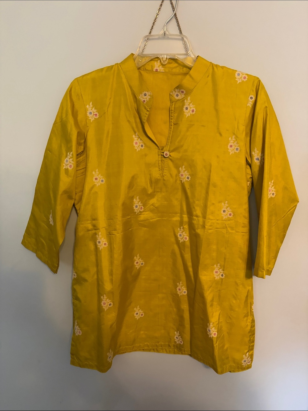 Mustard Yellow Floral Split-Neck Women’s Top